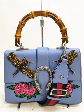 Gucci Dragonfly Floral Crystal Embroidered Bamboo Top Handle Dionysus Bag